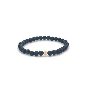 Gemstones Onyx 4mm Stretchable Bracelet 14k Gold Corrugated Bead Charm